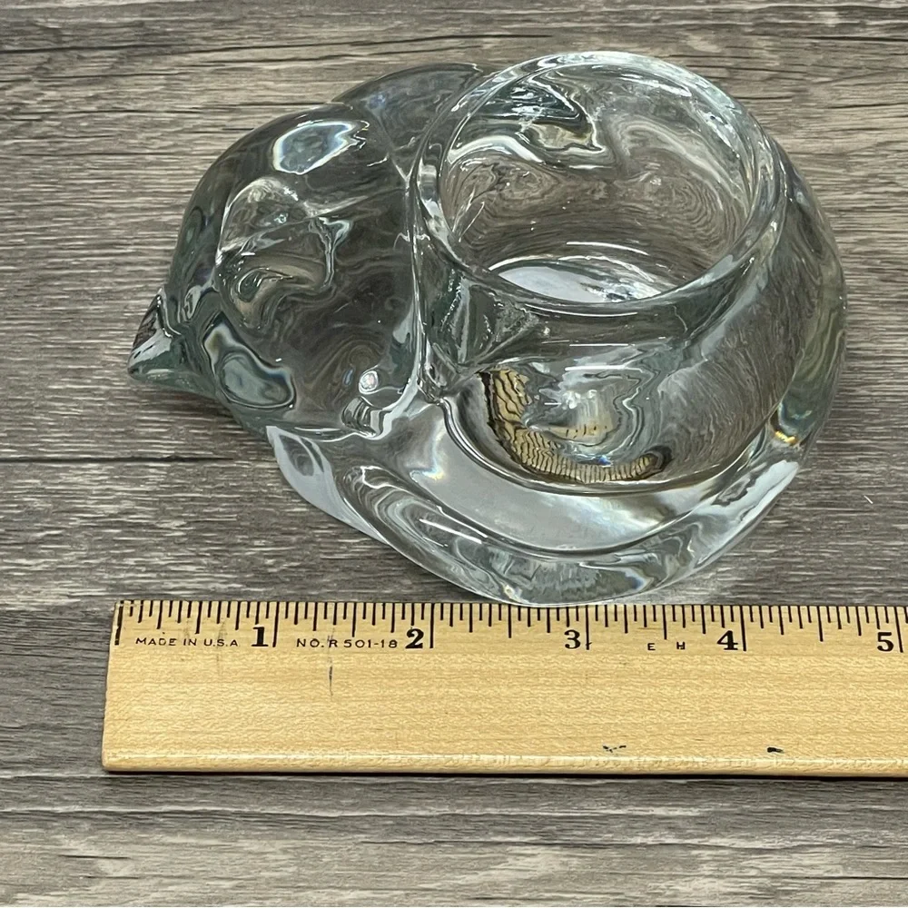 Cute Clear Glass sleeping cat Figurine cotive candle holder‎